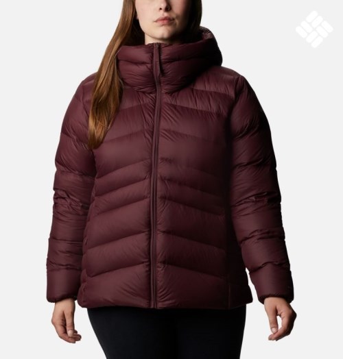 Women's Columbia Autumn Park Hooded Down Jackets Burgundy | Plus Size CA-ZAC61